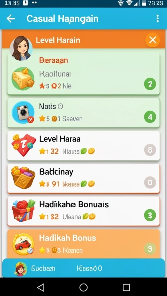Layar utama aplikasi dengan berbagai pilihan permainan.