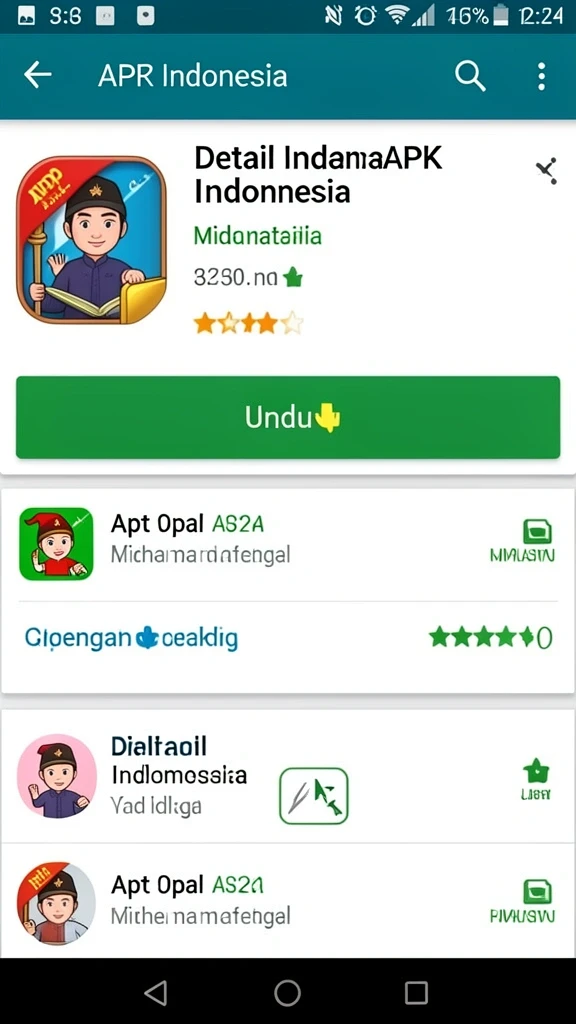 Layar utama yang menampilkan karakter utama dan petualangan.