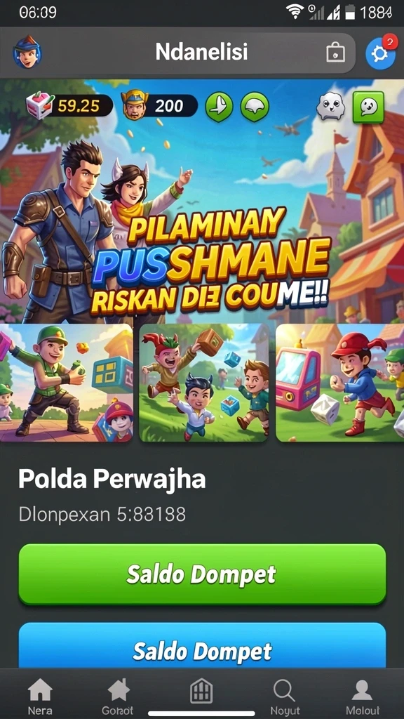 Tampilan utama permainan dengan fitur menarik.